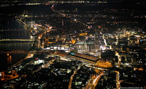 Cologne Germany at night /  Köln bei Nacht Luftbild