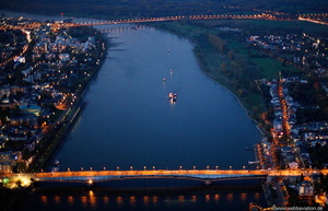 Kennedybrücke Bonn  bei Nacht - Nachtluftbild