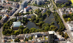 Standehauspark, Schwanenspiegel und Kaiserteich  Düsseldorf Luftbild