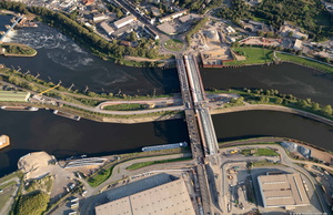  Karl-Lehr-Brücke und Neubau Hafenkanalbrücke und Ruhrbrücke Duisburg Luftbild