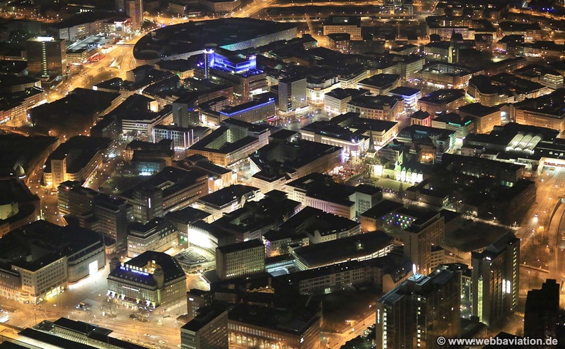 Essener Innenstadt bei Nacht Luftbild   