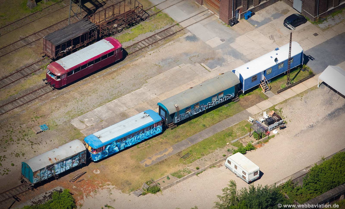 Schienenbusse auf der  Bahnbetriebswerk Gelsenkirchen-Bismarck Luftbild