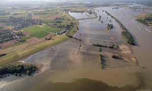 Hochwasser am Naturschutzgebiet  Rheinvorland östlich von Wallach Nordrhein-Westfalen Luftbild